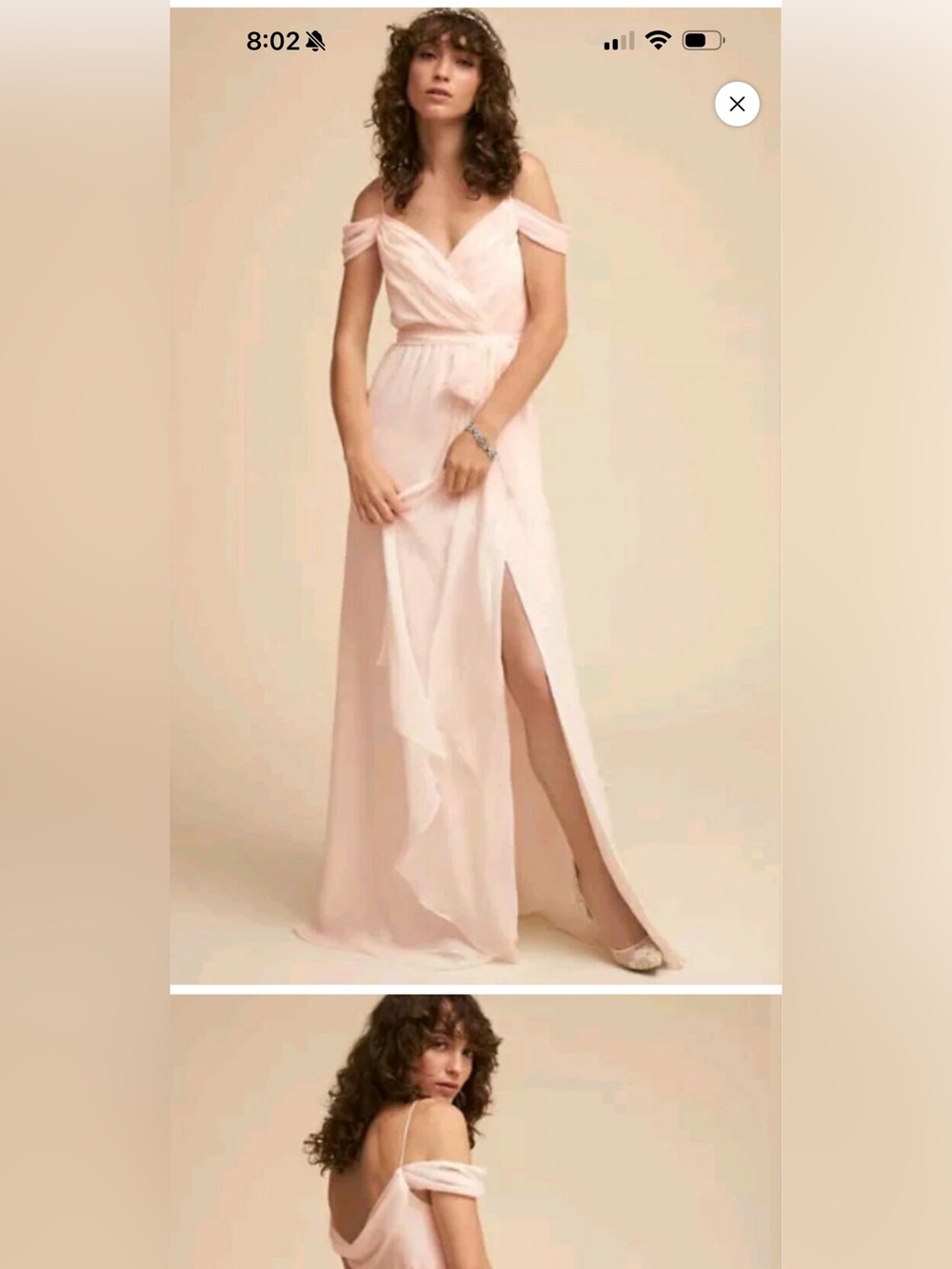 Blush Off-Shoulder V-Neck Maxi Dress with High Slit